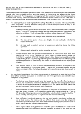 Byelaw 26 - Fixed Engines - Prohibitions and Authorisations (England)