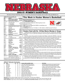 This Week in Husker Women's Basketball