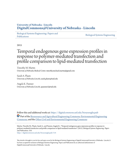 Temporal Endogenous Gene Expression Profiles in Response to Polymer-Mediated Transfection and Profile Comparison to Lipid-Mediated Transfection Timothy M