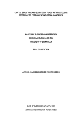 Capital Structure and Sources of Funds with Particular Reference to Portuguese Industrial Companies