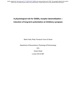 A Physiological Role for GABAA Receptor Desensitization – Induction of Long-Term Potentiation at Inhibitory Synapses