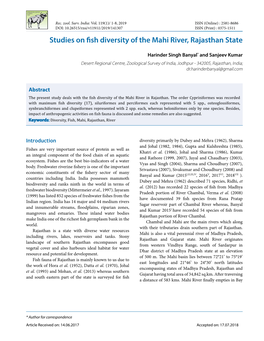 Studies on Fish Diversity of the Mahi River, Rajasthan State