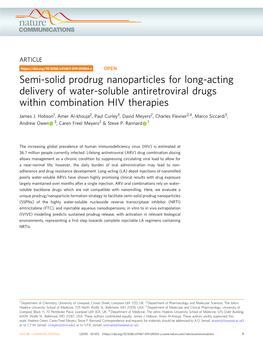 Semi-Solid Prodrug Nanoparticles for Long-Acting Delivery of Water-Soluble Antiretroviral Drugs Within Combination HIV Therapies