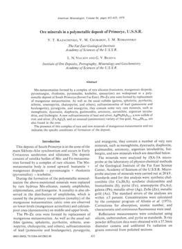 Ore Minerals in a Polymetallic Deposit of Primorye, U.S.S.R