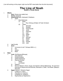 The Line of Noah Noah’S Three Sons