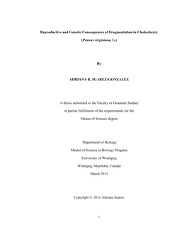 Reproductive and Genetic Consequences of Fragmentation in Chokecherry