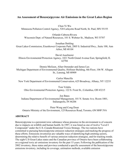 An Assessment of Benzo(A)Pyrene Air Emissions in the Great Lakes Region