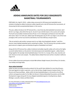 Adidas Announces Dates for 2012 Grassroots Basketball Tournaments
