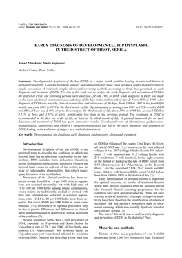 Early Diagnosis of Developmental Hip Dysplasia in the District of Pirot, Serbia