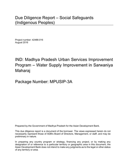 42486-016: Madhya Pradesh Urban Services Improvement Project