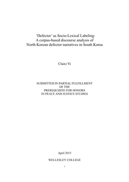 Defector’ As Socio-Lexical Labeling: a Corpus-Based Discourse Analysis of North Korean Defector Narratives in South Korea