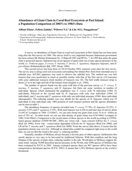 Abundance of Giant Clam in Coral Reef Ecosystem at Pari Island: a Population Comparison of 2003'S to 1984'S Data