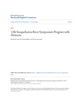 12Th Susquehanna River Symposium Program with Abstracts Bucknell Center for Sustainability and the Environment