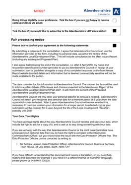 Fair Processing Notice MIR927