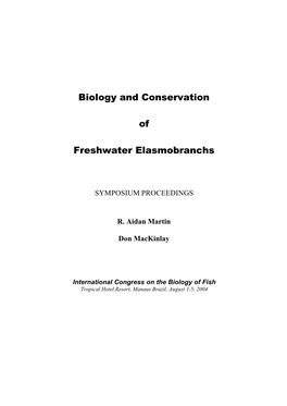 Biology and Conservation of Freshwater Elasmobranchs