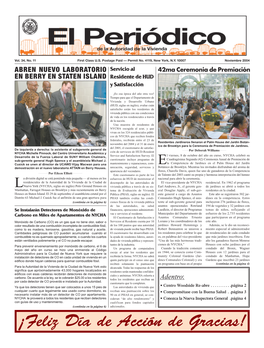 ¡Feliz Día De Acción De Gracias! Página 2 EL PERIÓDICO DE LA AUTORIDAD DE LA VIVIENDA Noviembre 2004 Ceremonia De Corte De Cinta Para Samaritan Mensaje Del Alcade