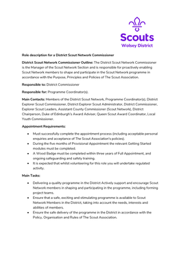 Role Description for a District Scout Network Commissioner