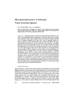 Microspectrophotometry of Arthropod Visual Screening Pigments