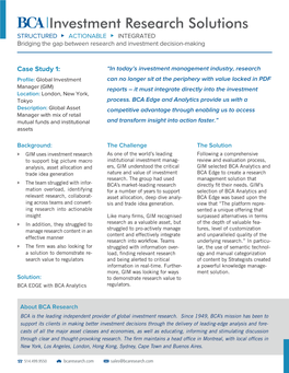 Investment Research Solutions STRUCTURED ACTIONABLE INTEGRATED Bridging the Gap Between Research and Investment Decision-Making