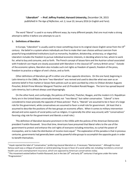 “Liberalism” -- Prof. Jeffrey Frankel, Harvard University, December 24, 2015 Published in the Age of Reflection, Vol