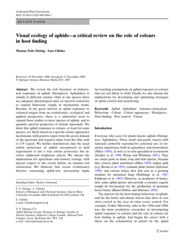 Visual Ecology of Aphids—A Critical Review on the Role of Colours in Host ﬁnding