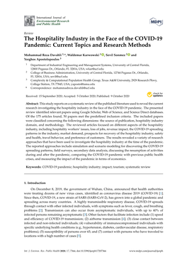 The Hospitality Industry in the Face of the COVID-19 Pandemic: Current Topics and Research Methods