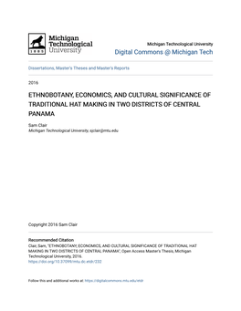 Ethnobotany, Economics, and Cultural Significance of Traditional Hat Making in Two Districts of Central Panama