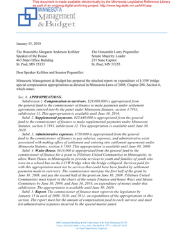 January 15, 2010 the Honorable Margaret Anderson Kelliher The