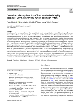 Generalized Olfactory Detection of Floral Volatiles in the Highly Specialized Greya-Lithophragma Nursery Pollination System