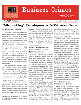 “Mismarking”: Developments in Valuation Fraud by Telemachus P