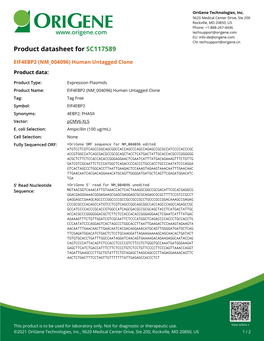 EIF4EBP2 (NM 004096) Human Untagged Clone Product Data