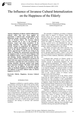 The Influence of Javanese Cultural Internalization on the Happiness of the Elderly