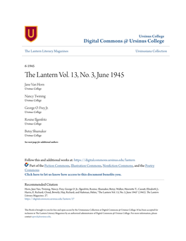 The Lantern Vol. 13, No. 3, June 1945 Jane Van Horn Ursinus College