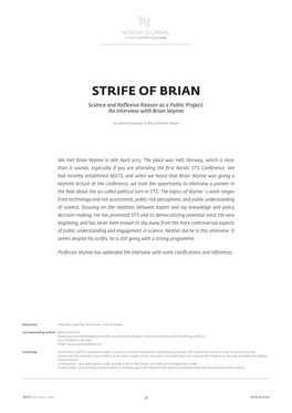 STRIFE of BRIAN Science and Reflexive Reason As a Public Project