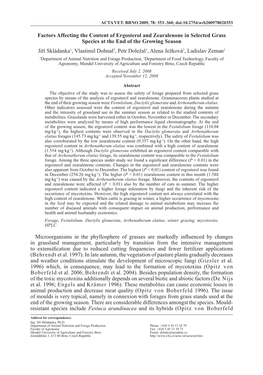 Factors Affecting the Content of Ergosterol and Zearalenone In