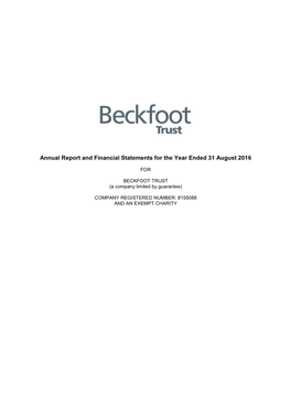 Annual Report and Financial Statements for the Year Ended 31 August 2016