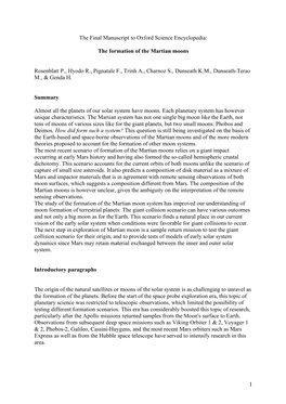 The Formation of the Martian Moons Rosenblatt P., Hyodo R