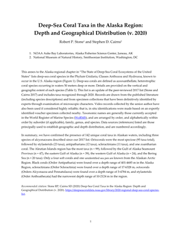 Deep-Sea Coral Taxa in the Alaska Region: Depth and Geographical Distribution (V