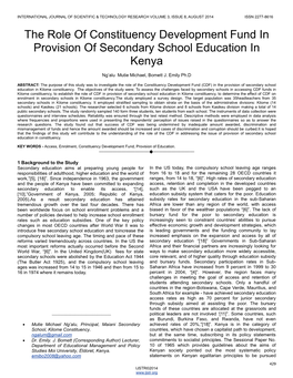 The Role of Constituency Development Fund in Provision of Secondary School Education in Kenya