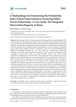 A Methodology for Determining the Profitability Index of Real Estate Initiatives Involving Public– Private Partnerships