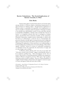 The Social Implications of Karmic Causality in Tibet Erin Burke