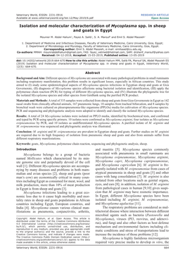 Isolation and Molecular Characterization of Mycoplasma Spp