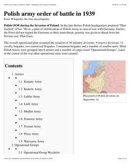 Polish Army Order of Battle in 1939 - Wikipedia, the Free Encyclopedia 12/18/15, 12:50 AM Polish Army Order of Battle in 1939 from Wikipedia, the Free Encyclopedia