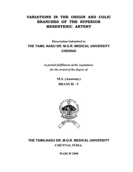 Variations in the Origin and Colic Branches of the Superior Mesenteric Artery