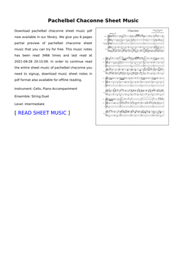 Pachelbel Chaconne Sheet Music