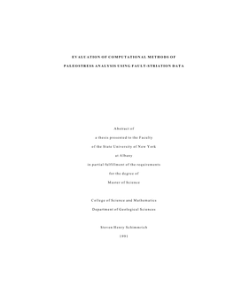 Evaluation of Computational Methods of Paleostress Analysis Using Fault