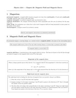 1 Magnetism 2 Magnetic Field and Magnetic Force