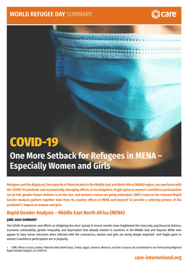 COVID-19 One More Setback for Refugees in MENA – Especially Women and Girls