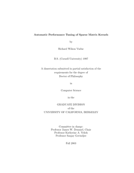 Automatic Performance Tuning of Sparse Matrix Kernels