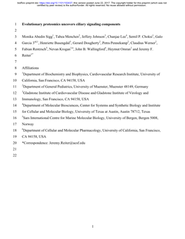 Evolutionary Proteomics Uncovers Ciliary Signaling Components 2 3 Monika Abedin Sigg1, Tabea Menchen2, Jeffery Johnson3, Chanjae Lee4, Semil P